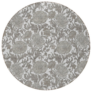 Homeroots 3' Artichoke Green And Gray Floral Washable Area Rug For Indoor And Outdoor Spaces, Durable Design 8' Round Polyester 581241