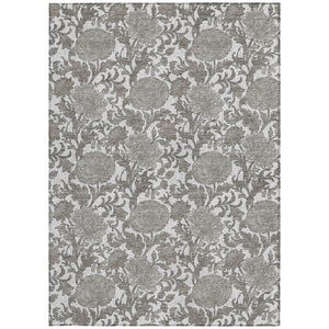 Homeroots 3' Artichoke Green And Gray Floral Washable Area Rug For Indoor And Outdoor Spaces, Durable Design 8' X 10' Polyester 581242