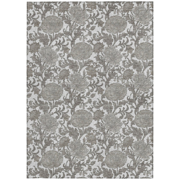 Homeroots 3' Artichoke Green And Gray Floral Washable Area Rug For Indoor And Outdoor Spaces, Durable Design 10' X 14' Polyester 581244