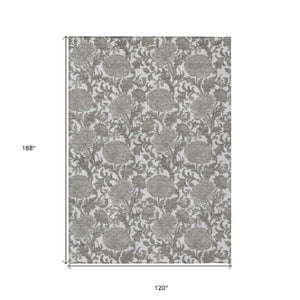 Homeroots 3' Artichoke Green And Gray Floral Washable Area Rug For Indoor And Outdoor Spaces, Durable Design 10' X 14' Polyester 581244