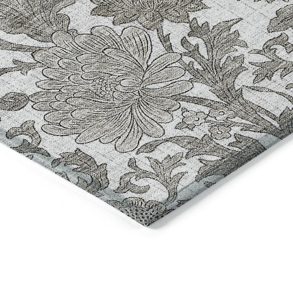 Homeroots 3' Artichoke Green And Gray Floral Washable Area Rug For Indoor And Outdoor Spaces, Durable Design 10' X 14' Polyester 581244