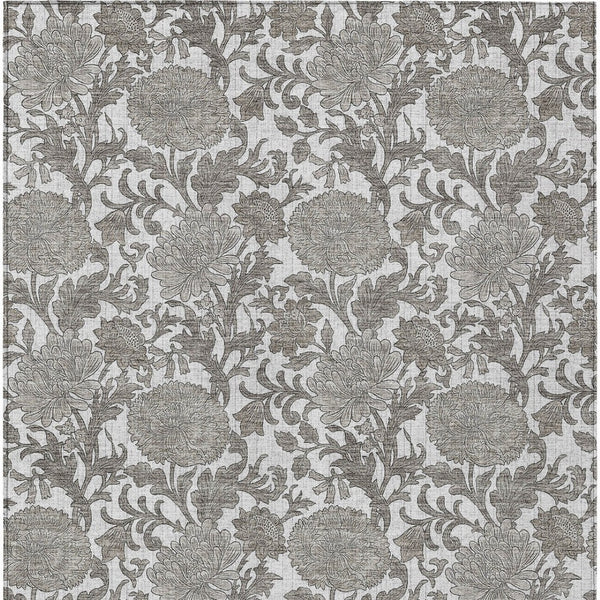 Homeroots 3' Artichoke Green And Gray Floral Washable Area Rug For Indoor And Outdoor Spaces, Durable Design 10' X 14' Polyester 581244