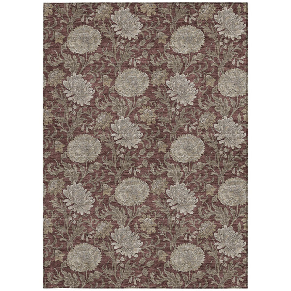 Homeroots 3' Artichoke Green And Gray Floral Washable Area Rug For Indoor And Outdoor Spaces, Durable Design 3' X 5' Polyester 581245