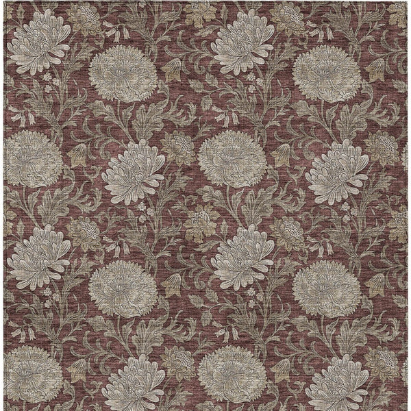 Homeroots 3' Artichoke Green And Gray Floral Washable Area Rug For Indoor And Outdoor Spaces, Durable Design 5' X 8' Polyester 581246