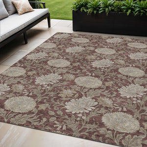 Homeroots 3' Artichoke Green And Gray Floral Washable Area Rug For Indoor And Outdoor Spaces, Durable Design 5' X 8' Polyester 581246