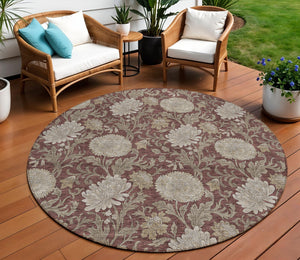 Homeroots 3' Artichoke Green And Gray Floral Washable Area Rug For Indoor And Outdoor Spaces, Durable Design 8' Round Polyester 581247