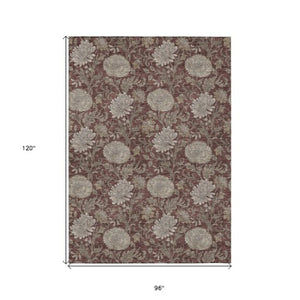 Homeroots 3' Artichoke Green And Gray Floral Washable Area Rug For Indoor And Outdoor Spaces, Durable Design 8' X 10' Polyester 581248