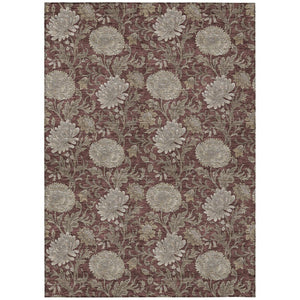 HomeRoots 5' Floral Area Rug in Merlot, Taupe & Beige - Durable, Washable Design for Indoor & Outdoor Spaces 8' X 10' 581248