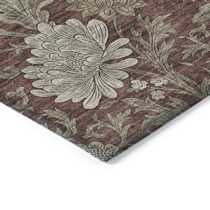 Homeroots 3' Artichoke Green And Gray Floral Washable Area Rug For Indoor And Outdoor Spaces, Durable Design 8' X 10' Polyester 581248