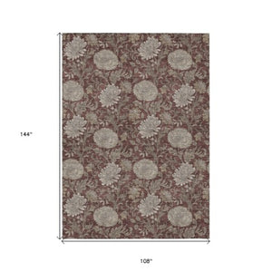 Homeroots 3' Artichoke Green And Gray Floral Washable Area Rug For Indoor And Outdoor Spaces, Durable Design 9' X 12' Polyester 581249