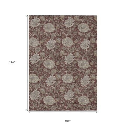 Homeroots 3' Artichoke Green And Gray Floral Washable Area Rug For Indoor And Outdoor Spaces, Durable Design 9' X 12' Polyester 581249