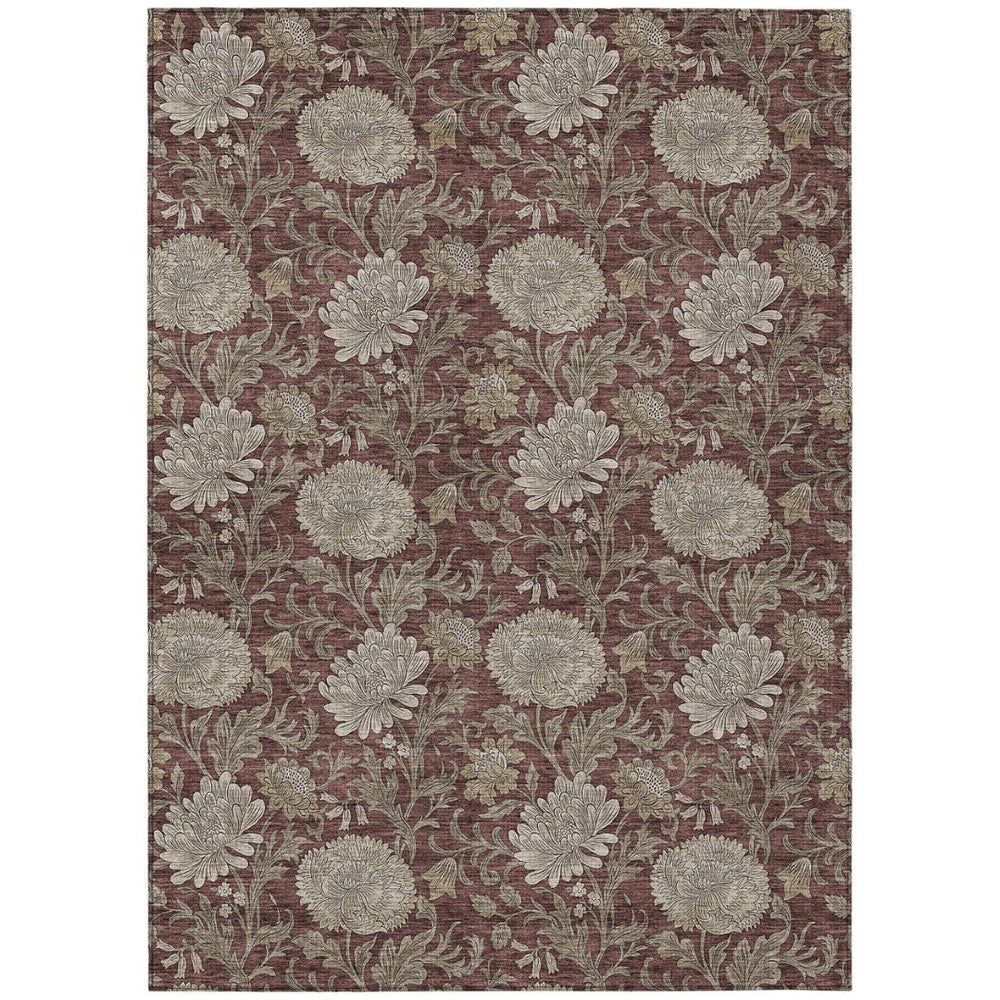 HomeRoots 9' Elegant Merlot Taupe Floral Area Rug - Durable, Washable Design for Indoor & Outdoor Spaces 9' X 12' 581249