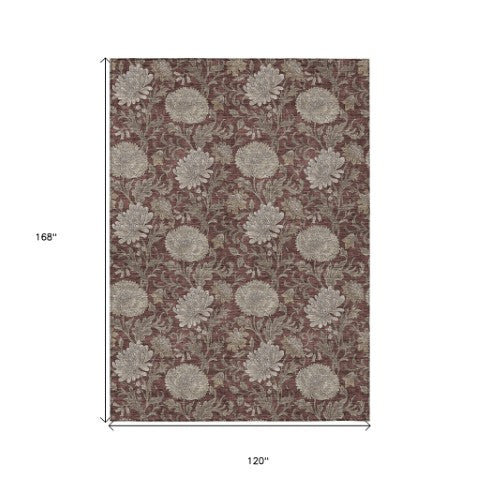 Homeroots 3' Artichoke Green And Gray Floral Washable Area Rug For Indoor And Outdoor Spaces, Durable Design 10' X 14' Polyester 581250