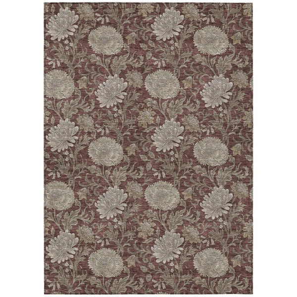 HomeRoots 5' Floral Area Rug in Merlot, Taupe & Beige - Durable, Washable Design for Indoor & Outdoor Spaces 10' X 14' 581250