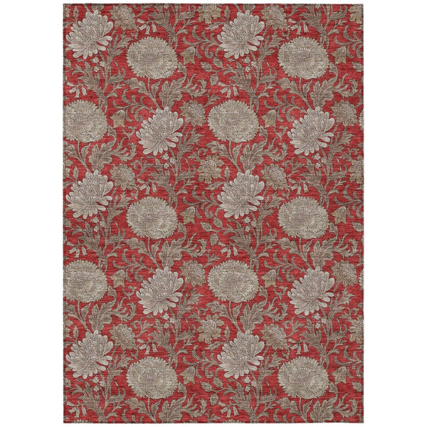 HomeRoots 5' Floral Indoor/Outdoor Area Rug in Red, Taupe & Beige - Machine Washable, Durable & Stylish Home Decor 5' X 8' 581252
