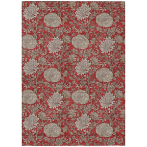 HomeRoots 9' Durable Floral Area Rug in Red, Taupe, and Beige - Washable for Easy Care, Perfect for Indoors & Outdoors 9' X 12' 581255