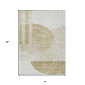 Homeroots 3' Brown Beige Ivory Geometric Indoor Outdoor Area Rug – Durable, Washable, Stylish For Any Space 3' X 5' Polyester 581257