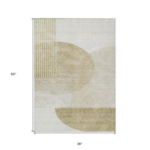 Homeroots 3' Brown Beige Ivory Geometric Indoor Outdoor Area Rug – Durable, Washable, Stylish For Any Space 3' X 5' Polyester 581257