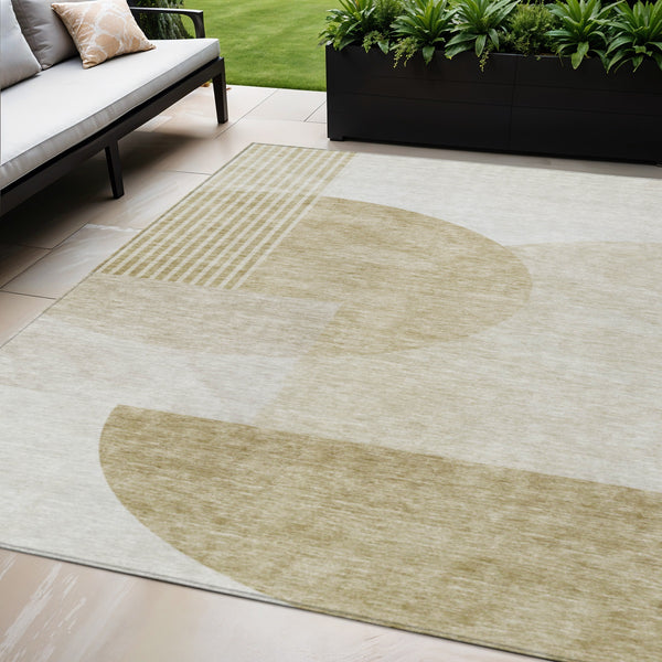 Homeroots 3' Brown Beige Ivory Geometric Indoor Outdoor Area Rug – Durable, Washable, Stylish For Any Space 5' X 8' Polyester 581258