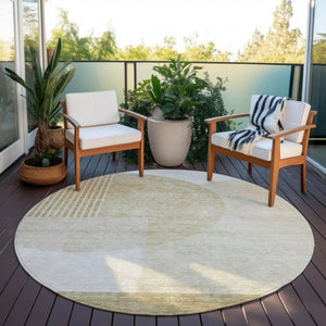 Homeroots 3' Brown Beige Ivory Geometric Indoor Outdoor Area Rug – Durable, Washable, Stylish For Any Space 8' Round Polyester 581259