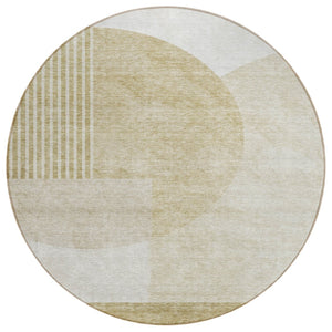 HomeRoots 5' Stylish Brown, Beige & Ivory Geometric Washable Area Rug for Indoor & Outdoor Spaces 8' Round 581259