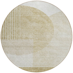 Homeroots 3' Brown Beige Ivory Geometric Indoor Outdoor Area Rug – Durable, Washable, Stylish For Any Space 8' Round Polyester 581259