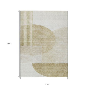 Homeroots 3' Brown Beige Ivory Geometric Indoor Outdoor Area Rug – Durable, Washable, Stylish For Any Space 10' X 14' Polyester 581262