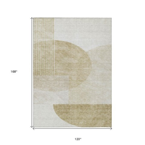 Homeroots 3' Brown Beige Ivory Geometric Indoor Outdoor Area Rug – Durable, Washable, Stylish For Any Space 10' X 14' Polyester 581262