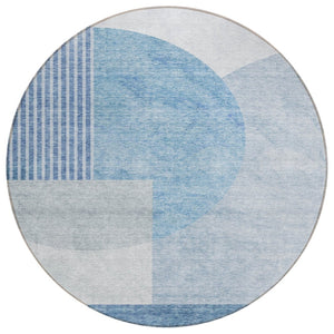 HomeRoots 5' Navy Blue and Sky Blue Geometric Area Rug - Washable, Durable Design for Indoor and Outdoor Use 8' Round 581265