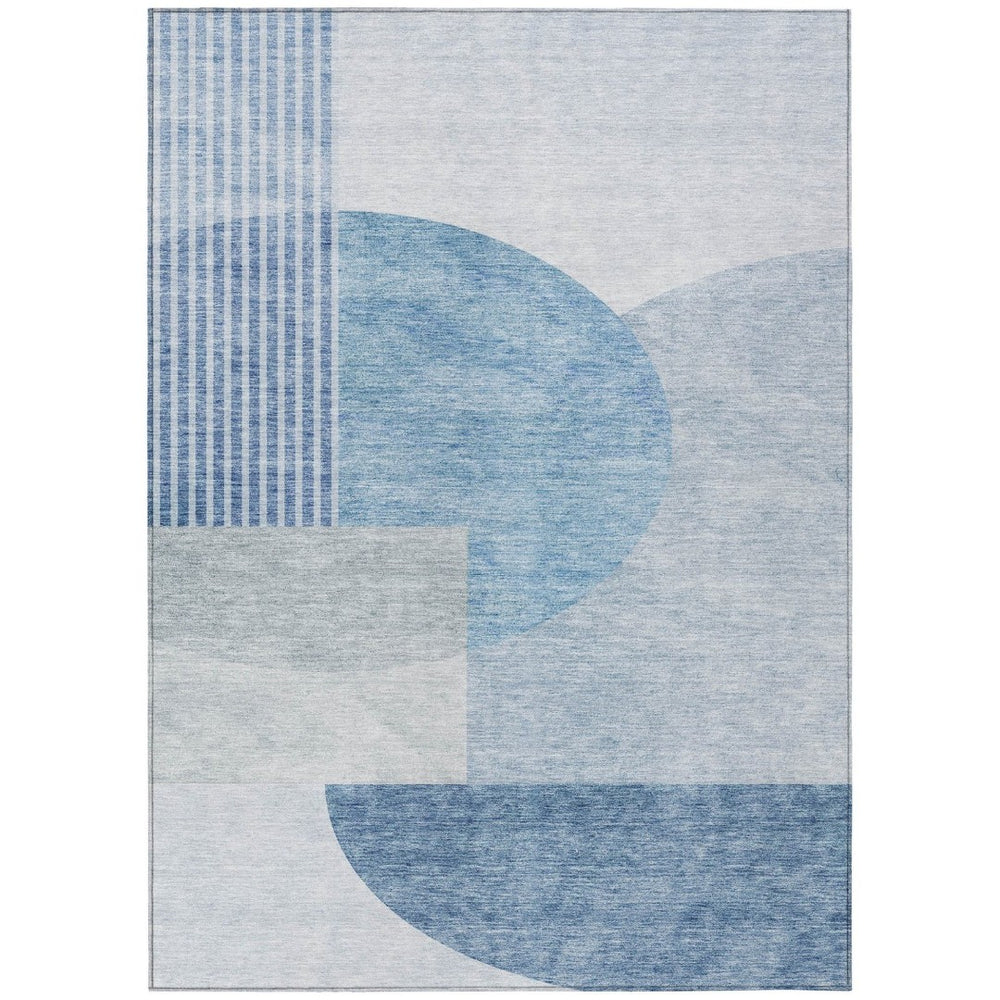 HomeRoots 9' Navy Blue and Sky Blue Geometric Indoor Outdoor Area Rug – Modern, Durable, Washable Design for All Spaces 9' X 12' 581267