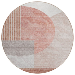 HomeRoots 5' Copper Red and Gray Geometric Area Rug - Durable, Washable, Stylish for Indoor & Outdoor Spaces 8' Round 581271