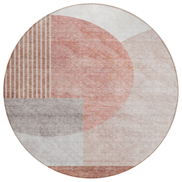 HomeRoots 5' Copper Red and Gray Geometric Area Rug - Durable, Washable, Stylish for Indoor & Outdoor Spaces 8' Round 581271