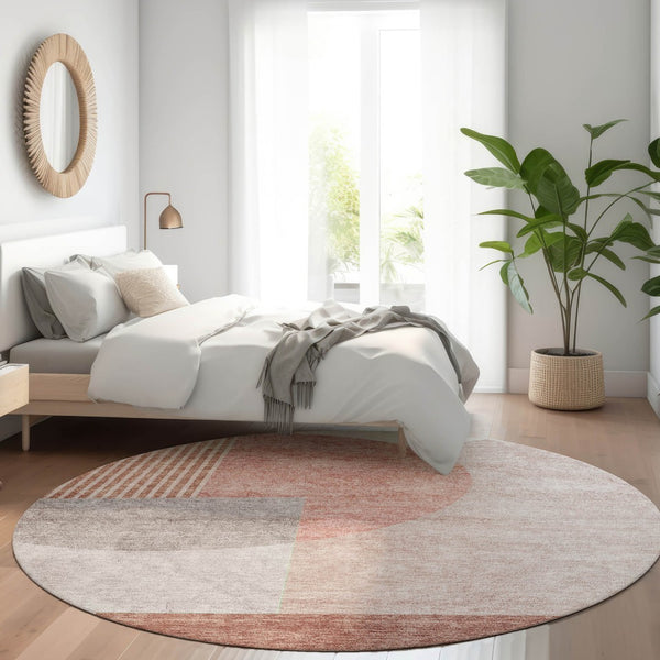 Homeroots 3' Brown Beige Ivory Geometric Indoor Outdoor Area Rug – Durable, Washable, Stylish For Any Space 8' Round Polyester 581271