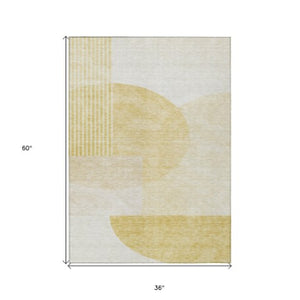 Homeroots 3' Brown Beige Ivory Geometric Indoor Outdoor Area Rug – Durable, Washable, Stylish For Any Space 3' X 5' Polyester 581281