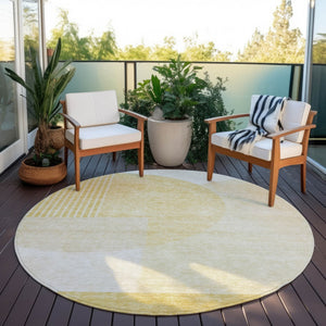 Homeroots 3' Brown Beige Ivory Geometric Indoor Outdoor Area Rug – Durable, Washable, Stylish For Any Space 8' Round Polyester 581283