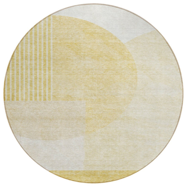 HomeRoots 5' Gold Wheat Ivory Geometric Indoor Outdoor Area Rug - Durable, Washable, Non-Slip for Modern Spaces 8' Round 581283