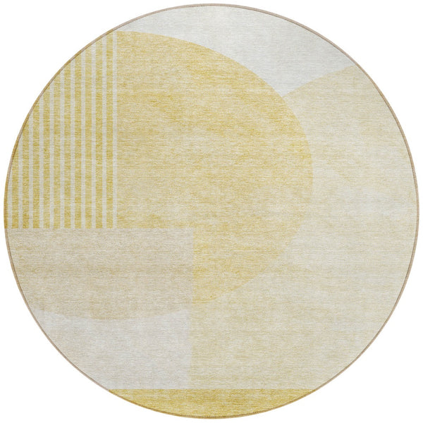 Homeroots 3' Brown Beige Ivory Geometric Indoor Outdoor Area Rug – Durable, Washable, Stylish For Any Space 8' Round Polyester 581283
