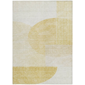 HomeRoots 5' Gold Wheat Ivory Geometric Indoor Outdoor Area Rug - Durable, Washable, Non-Slip for Modern Spaces 10' X 14' 581286