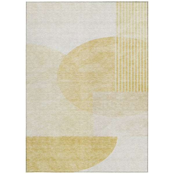 HomeRoots 5' Gold Wheat Ivory Geometric Indoor Outdoor Area Rug - Durable, Washable, Non-Slip for Modern Spaces 10' X 14' 581286