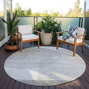 Homeroots 3' Brown Beige Ivory Geometric Indoor Outdoor Area Rug – Durable, Washable, Stylish For Any Space 8' Round Polyester 581289