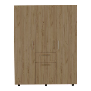 English Elm Armoire Elma Macadamia Beige Engineered Wood - Space-Saving 6-Leg Closet with Drawer, Shelves, Rods B092S00271