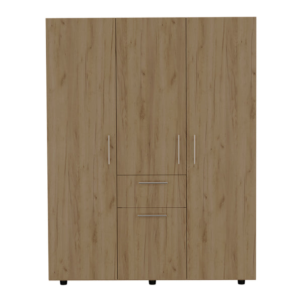 English Elm Armoire Elma Macadamia Beige Engineered Wood - Space-Saving 6-Leg Closet with Drawer, Shelves, Rods B092S00271