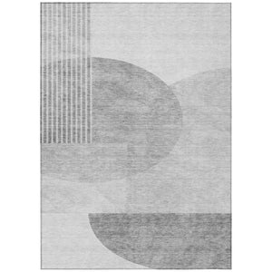 HomeRoots 5' Geometric Area Rug in Gray, Silver, and Ivory - Washable Design for Indoor and Outdoor Durability 10' X 14' 581292