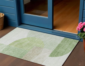 Homeroots 3' Brown Beige Ivory Geometric Indoor Outdoor Area Rug – Durable, Washable, Stylish For Any Space 3' X 5' Polyester 581293