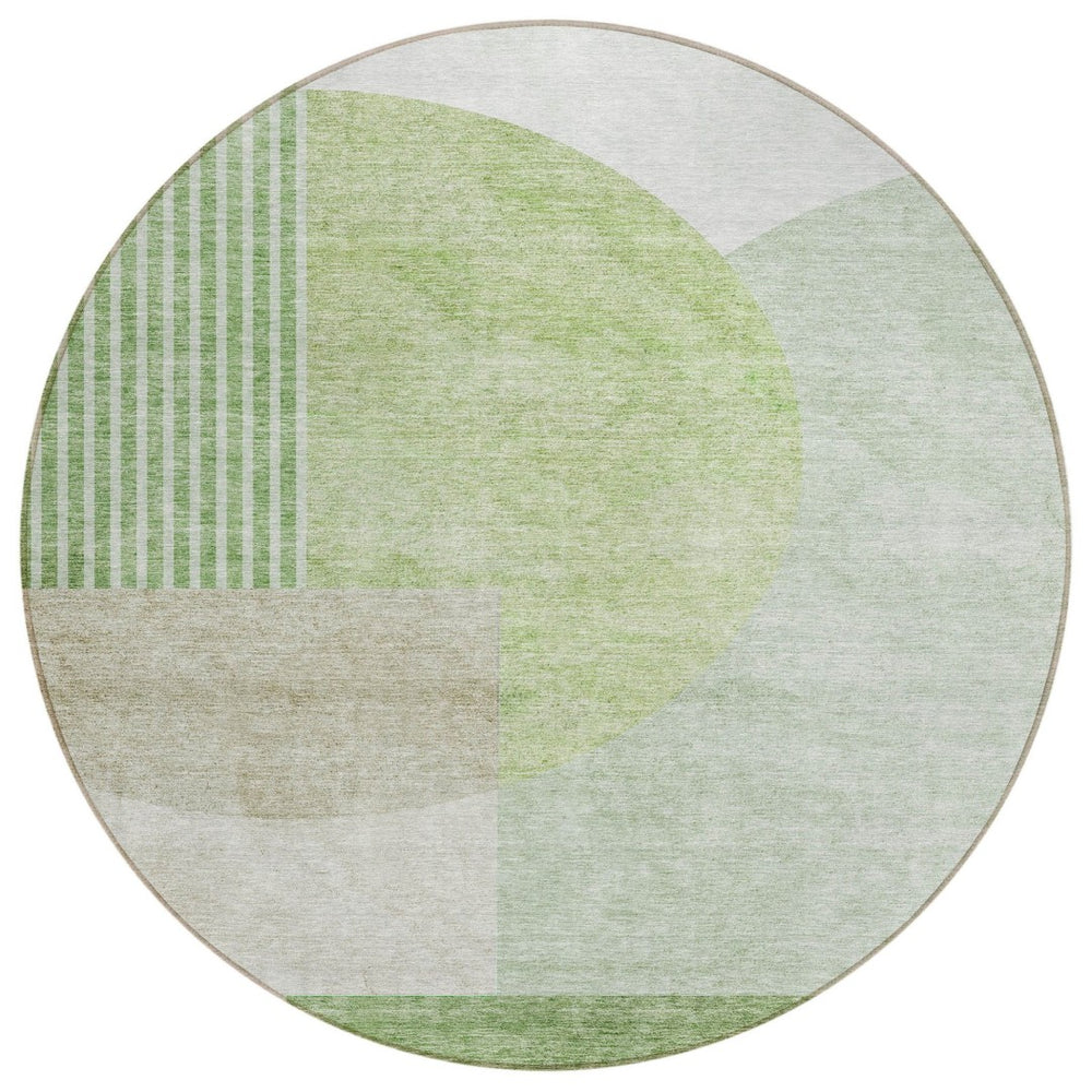 HomeRoots 5' Olive Green Geometric Indoor Outdoor Area Rug – Durable, Washable, Stylish for Any Space 8' Round 581295