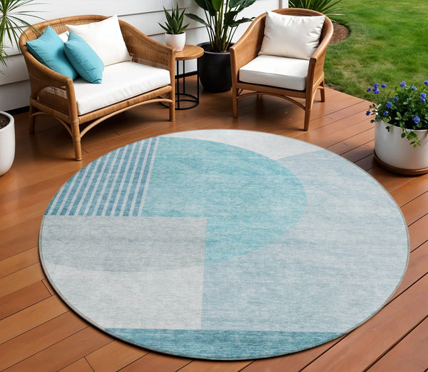 Homeroots 3' Brown Beige Ivory Geometric Indoor Outdoor Area Rug – Durable, Washable, Stylish For Any Space 8' Round Polyester 581307