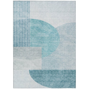 HomeRoots 9' Teal Blue and Silver Geometric Area Rug - Stylish, Washable Indoor-Outdoor Design for All Spaces 9' X 12' 581309