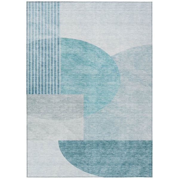 HomeRoots 9' Teal Blue and Silver Geometric Area Rug - Stylish, Washable Indoor-Outdoor Design for All Spaces 9' X 12' 581309