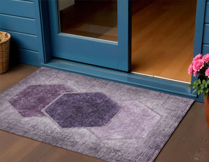 Homeroots 3' Eggplant Purple & Lavender Geometric Washable Indoor-outdoor Area Rug For Stylish Spaces 3' X 5' Polyester 581311