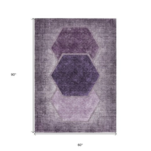 Homeroots 3' Eggplant Purple & Lavender Geometric Washable Indoor-outdoor Area Rug For Stylish Spaces 5' X 8' Polyester 581312